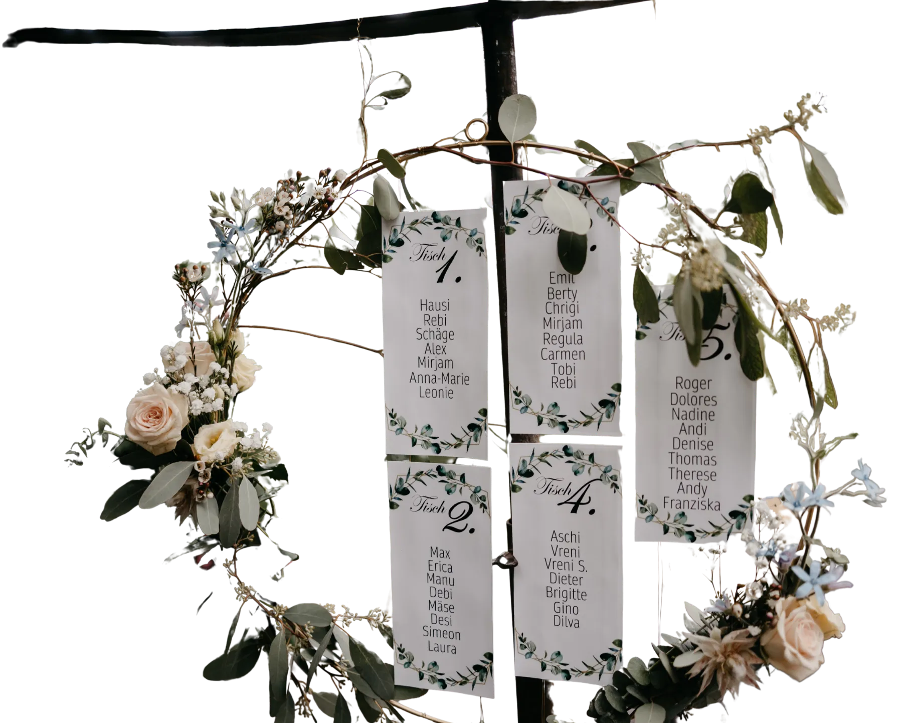 Handgestaltete Papeterie – Tischplan mit Greenery